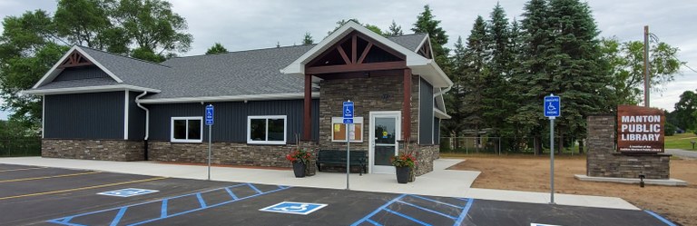 New building of the Manton Public Library as of June 2025
