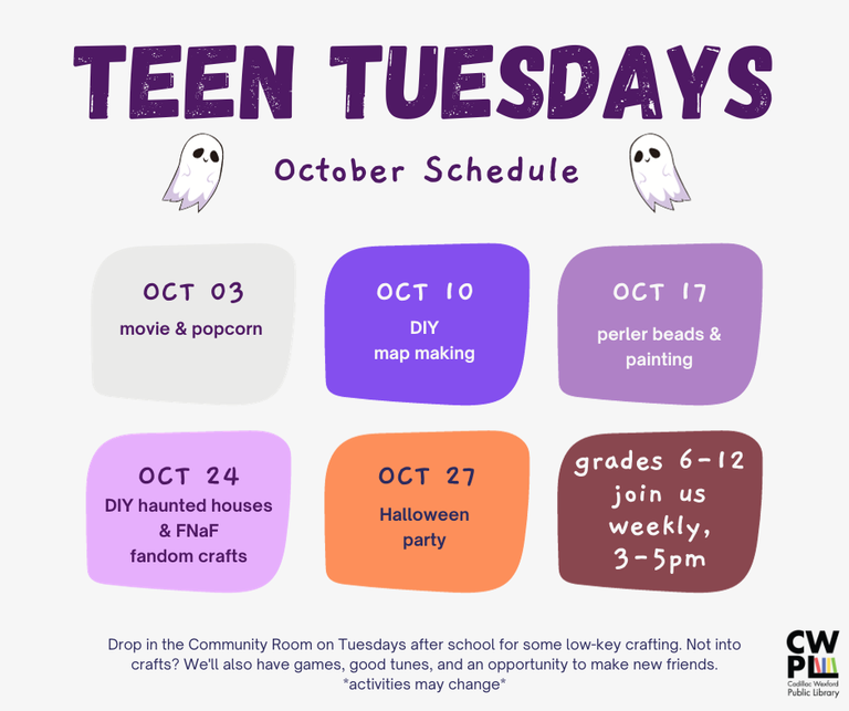 OCTOBER Teen Tuesdays - monthly schedule.png