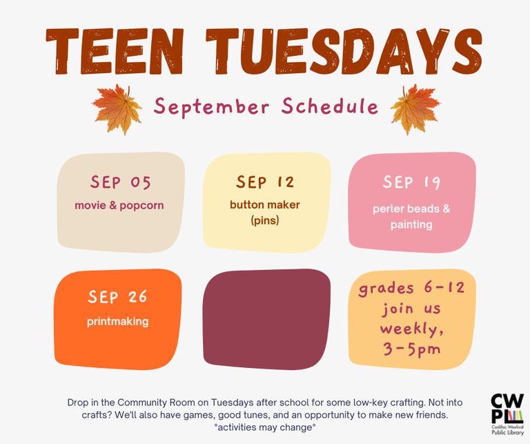 SEPTEMBER Teen Tuesdays - monthly schedule.png